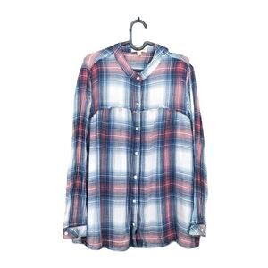 Anthropologie Cloth & Stone Top Plaid Flannel Raw Hem Button Down Small